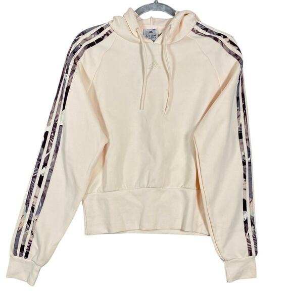 NEW Women’s Hoodie Adidas 3-Stripe Floral Crop Pullover Sweatshirt Jacket Top - Picture 1 of 9